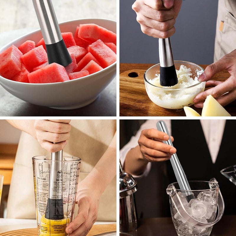 LoveBB 10" & 8" Cocktail Muddlers, Stainless Steel Muddler with 3 Pcs 10 inch Mixing Spoon for Lemonade Mojitos Fruit Drinks - Image 5